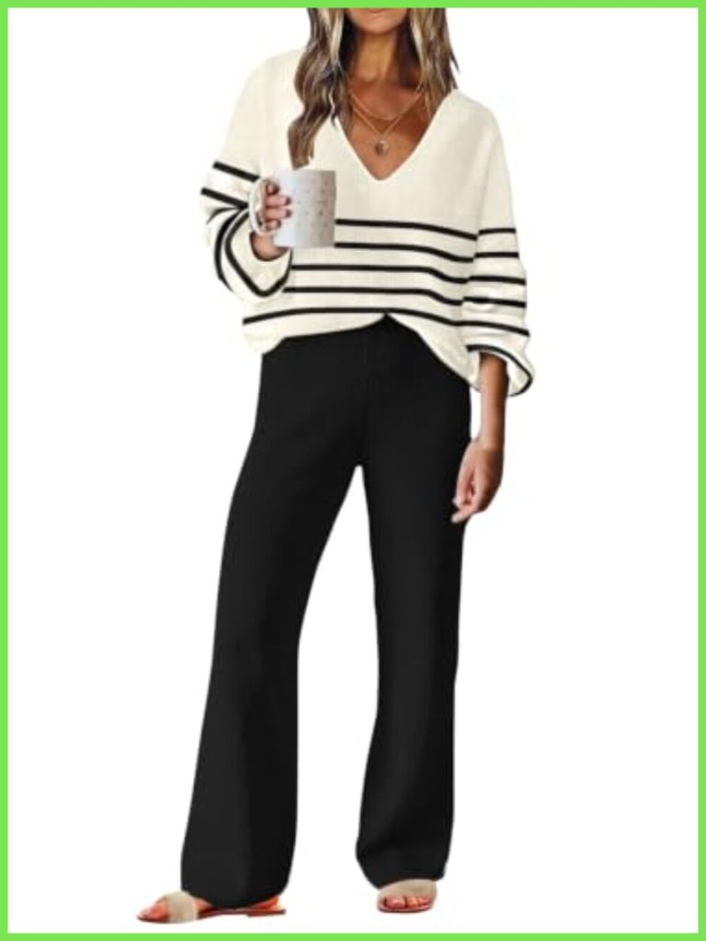 Womens 2 Piece Sweater Lounge Set V Neck Knit Pajama Set Loungewear